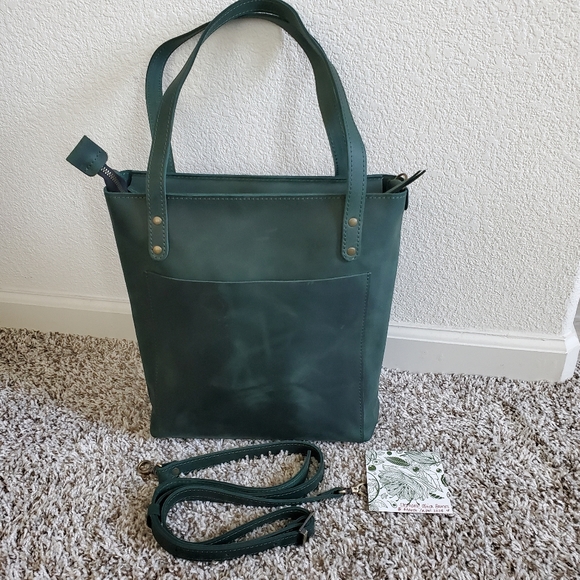 Green leather tote bag - Picture 2 of 6